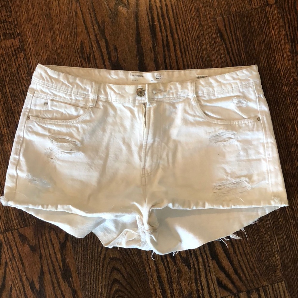 Zara Ripped White Jean Shorts